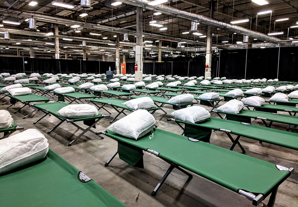 Cots set up for crisis response